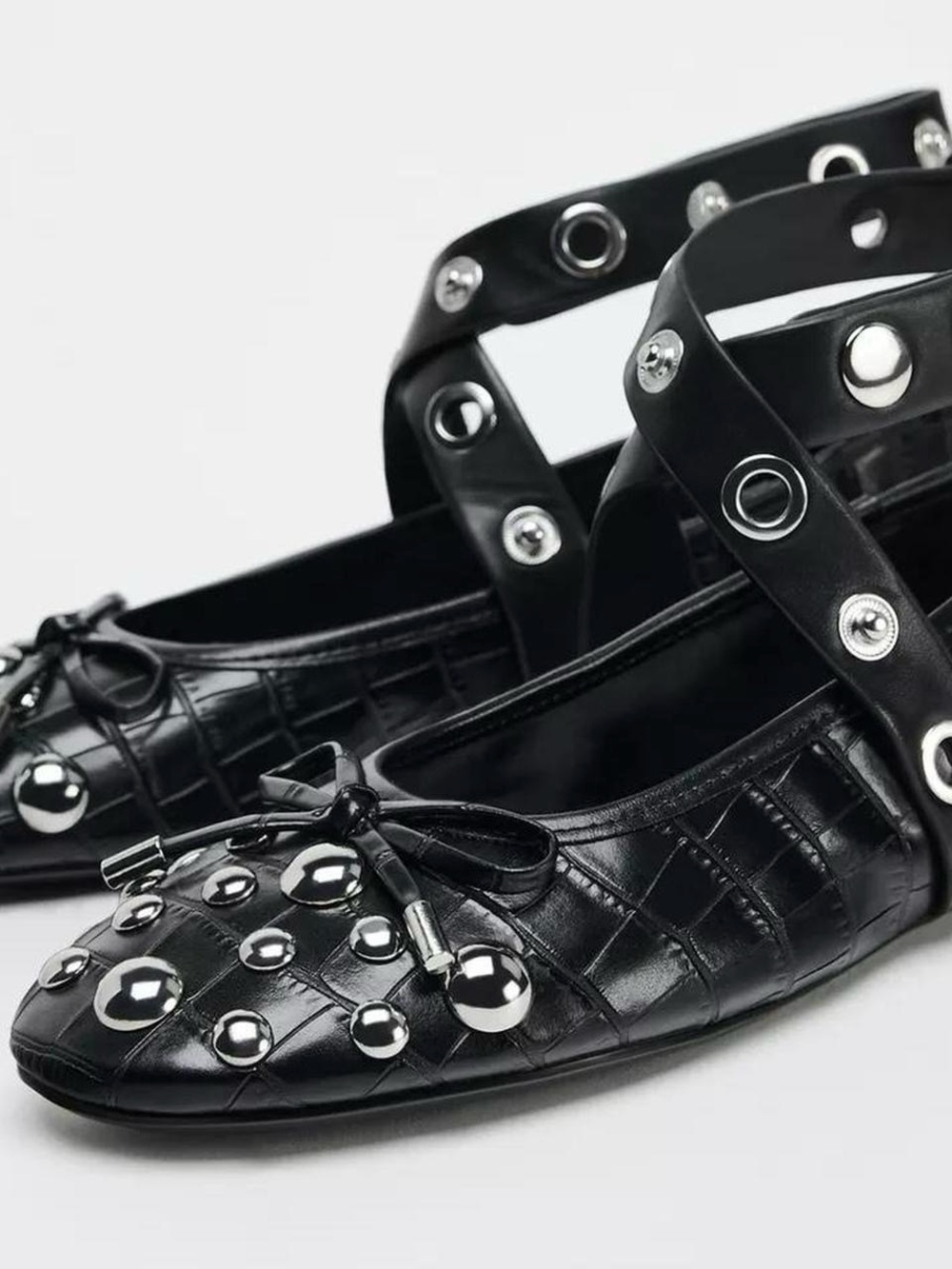 NIB Zara Mary Jane Studded Grommet Ballet Flats - Black size 7 US - Picture 2 of 5